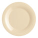 A tan melamine plate with a wide rim.