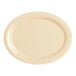 A tan oval platter with a wide rim.