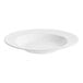 An Acopa Foundations white melamine bowl with a wide rim on a white background.
