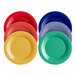 A stack of Acopa Foundations melamine plates in assorted colors.