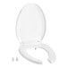 A white Centoco heavy-duty toilet seat with a lid and a handle.