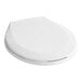 A white Centoco round toilet seat with cover up.