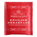 A red Harney & Sons English Breakfast tea bag box with white text.