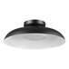 A black and white ceiling light with a white shade and black globe detail.
