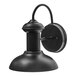 An oil rubbed bronze outdoor wall sconce with a black shade.