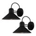 A pair of black Globe outdoor wall lights with black shades.
