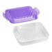 A purple and white plastic container with a purple plastic tray with holes inside.