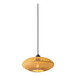 A Globe Japandi pendant light with a bamboo chandelier shade over a restaurant table.