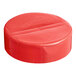 A red round dual flapper spice lid with 7 holes.