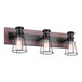 A Canarm Blake matte black vanity light fixture with three lights and glass shades.