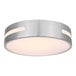 A Canarm Niven brushed nickel flush mount LED light with a white surface.