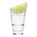 A Tossware Tritan plastic shot glass with a lime wedge on top.