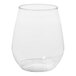 A clear Tossware plastic wine glass.