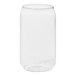 A clear plastic Tossware can glass with a white background.
