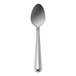 A silver spoon with a silver handle.