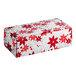 A red and white rectangular holiday candy box with flowers.
