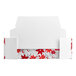 A white box with red floral design on it.