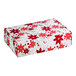 A white and red gift box with red flowers.