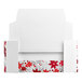 A white box with red poinsettias and leaves.