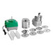 AvaMix Revolution Combination Food Processor in green and white with 8 discs and a disc rack.