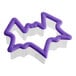 A purple plastic cookie cutter with a bat design.