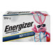 A white box of Energizer Industrial 9V Lithium Batteries with a pink rabbit on it.