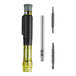 A Klein Tools 4-in-1 Multi-Bit Electronics Screwdriver with Pocket Clip next to screwdriver bits.