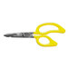 The yellow handled Klein Tools All-Purpose Electrician's Scissors with a white background.