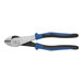 Klein Tools Journeyman diagonal cutting pliers with blue handles.