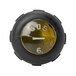 The black and gold circular knob of a Klein Tools 1/4" Cabinet Tip Screwdriver with white numbers.