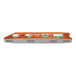 An orange and grey Klein Tools Billet Aluminum Torpedo Level with white and green markings.