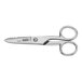 Klein Tools nickel-plated steel Electrician's scissors with a white handle.