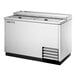 A True stainless steel horizontal bottle cooler with a sliding lid.