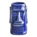 An Acopa blue ceramic mug with a face on it.
