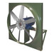 A large green fan with a blue motor.