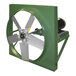 A green metal Canarm wall fan with a propeller.