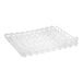 A white plastic tray with 10 lanes of holes for bottles with low rings.