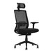 A black Boss office chair with a black mesh back and armrests.