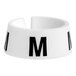 A white ring with a black letter M on it.