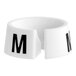 A white 3/4" ring with black letters that say "M"