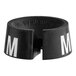 A black rubber ring with white letters that say "M"