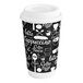 A Choice double wall paper coffee cup with a black and white coffee break print and lid.