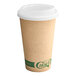 A brown EcoChoice paper hot cup with a white PLA lid.