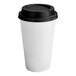A white Choice paper hot cup with a black double wall and a black lid.