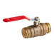 A Sioux Chief brass ball valve with a red handle.