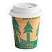 An EcoChoice paper hot cup with a tree print and the words save the planet and a sugarcane lid.