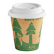 An EcoChoice paper hot cup with a tree print and the words "save the earth" on it with a sugarcane lid.