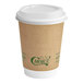 An EcoChoice brown paper coffee cup with a white PLA lid.