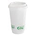 A white EcoChoice paper hot cup with a green PLA lid.