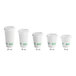 A row of EcoChoice white paper cups with PLA lids on a white background.